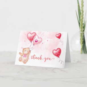 Cute Rustic Teddy Bear Heart Balloon Baby Shower Thank You Card