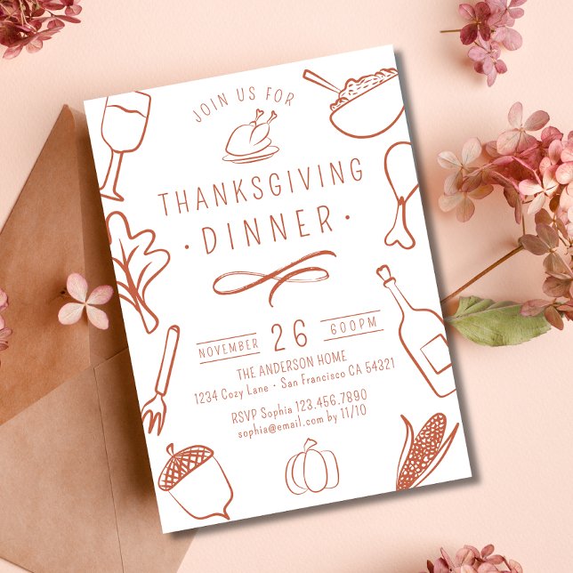 Cute Rustic Thanksgiving Dinner Pumpkin Leaves Invitation (Creator Uploaded)