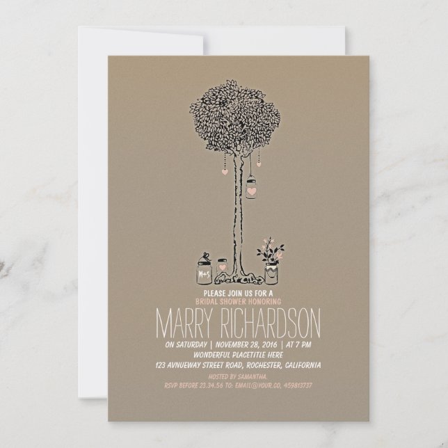 cute rustic tree and mason jars bridal shower invitation (Front)