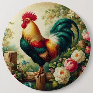 Cute rustic/vintage rooster 6 cm round badge