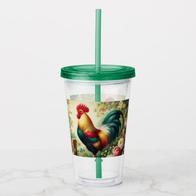 Cute rustic/vintage rooster acrylic tumbler (Front)