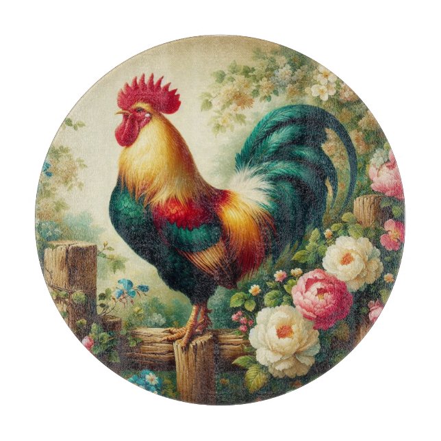 Cute rustic/vintage rooster cutting board (Front)