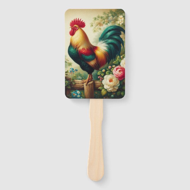 Cute rustic/vintage rooster hand fan (Front)