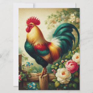 Cute rustic/vintage rooster holiday card