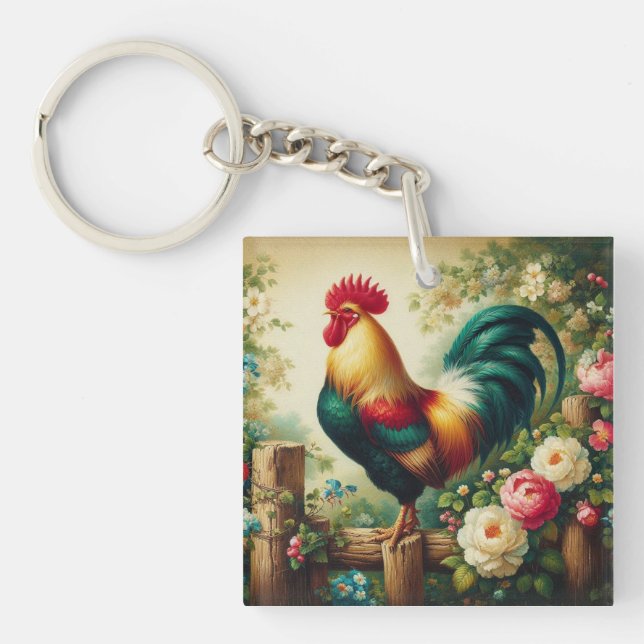 Cute rustic/vintage rooster key ring (Front)