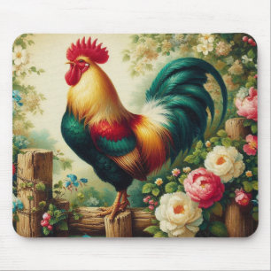Cute rustic/vintage rooster mouse mat