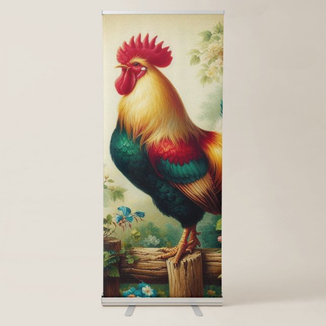 Cute rustic/vintage rooster retractable banner (Front)