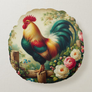 Cute rustic/vintage rooster round cushion