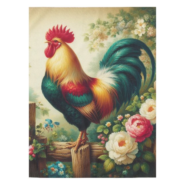 Cute rustic/vintage rooster tablecloth (Front)