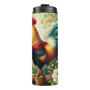 Cute rustic/vintage rooster thermal tumbler