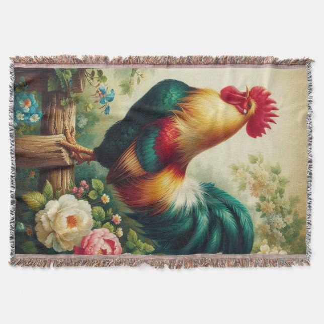 Cute rustic/vintage rooster throw blanket (Front)