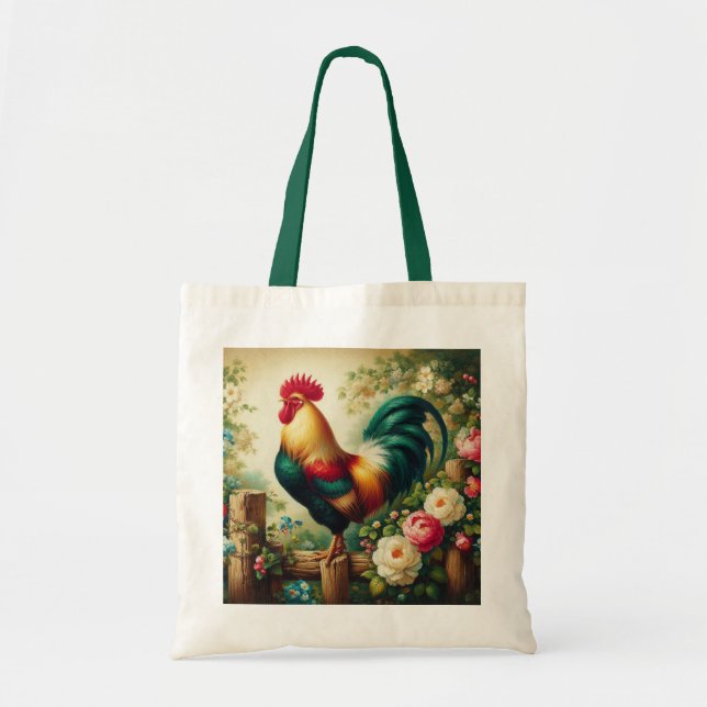 Cute rustic/vintage rooster tote bag (Front)