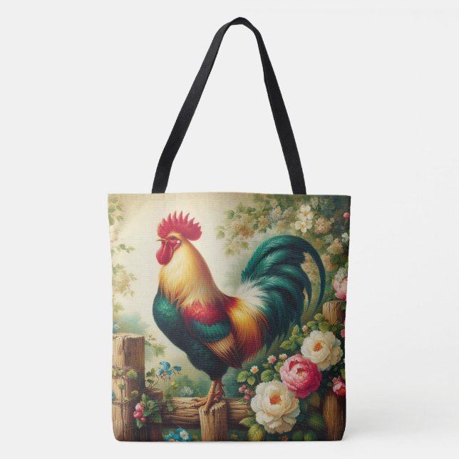 Cute rustic/vintage rooster tote bag (Front)