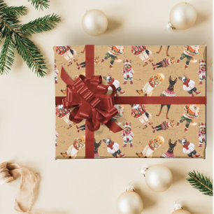 Cute Rustic Watercolor Dog Christmas Wrapping Paper