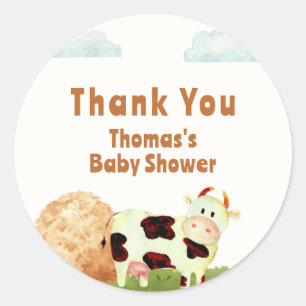 Cute Rustic Watercolor Holy Cow Farm Baby Shower Classic Round Sticker