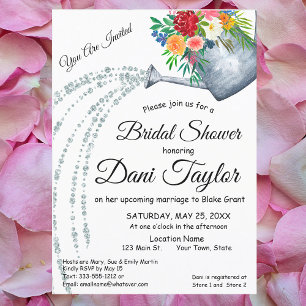 Cute Rustic Watering Can Floral Bridal Shower Invitation