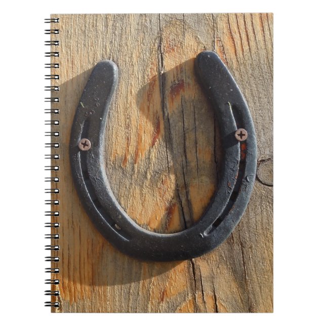Cute Rustic Western Good Luck Horseshoe Wood Look Notebook (Front)