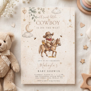 Cute Rustic Western Teddy Bear Cowboy Baby Shower Invitation