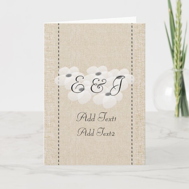 Cute Rustic White Anemone Blossom Monogrammed Card (Front)