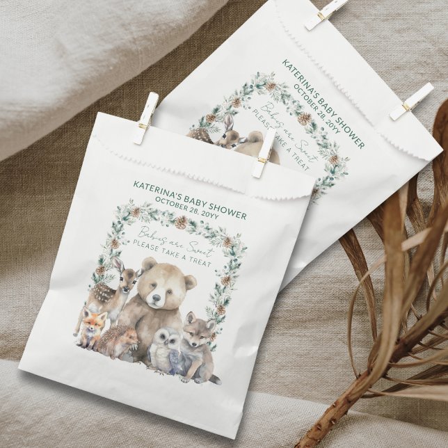 Cute Rustic Winter Woodland Animals Baby Shower Favour Bags (These cute favor bags are perfect for a rustic, woodland animal baby shower theme.)