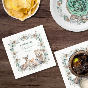 Cute Rustic Winter Woodland Animals Baby Shower Napkin