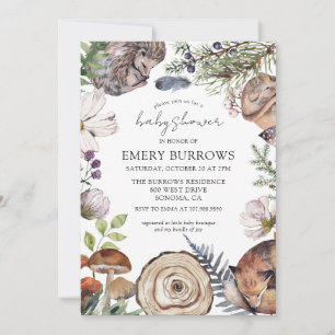 Cute Rustic Woodland Animals Baby Shower Invitation