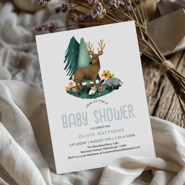 Cute Rustic Woodland Animals Baby Shower Invitation (Creator Uploaded)