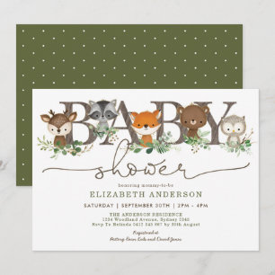 Cute Rustic Woodland Animals Botanical Baby Shower Invitation
