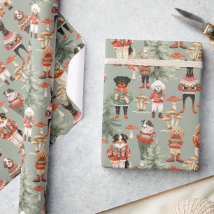 Cute Rustic Woodland Dog Christmas  Wrapping Paper