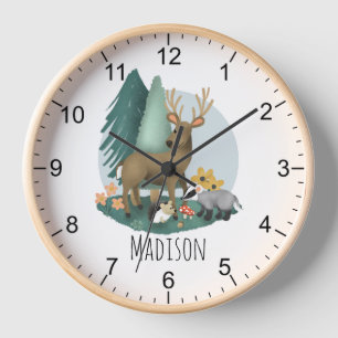 Cute Rustic Woodland Forest Animals Baby Nursery Clock