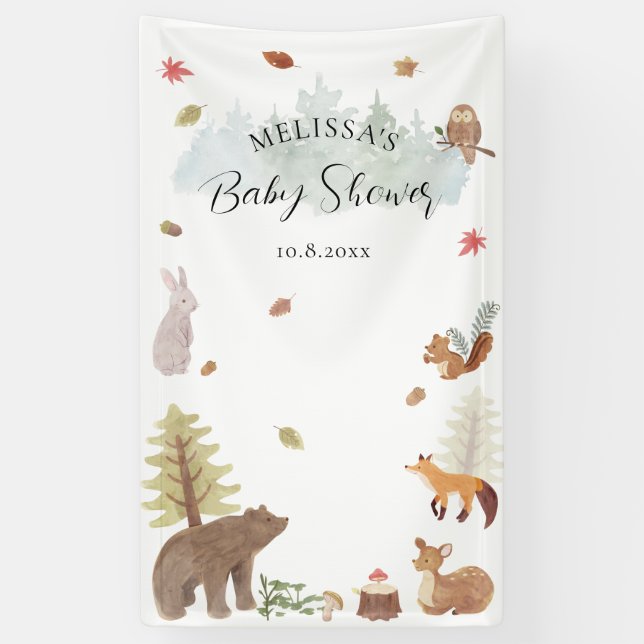 Cute Rustic Woodland Forest Animals Baby Shower Banner (Vertical)