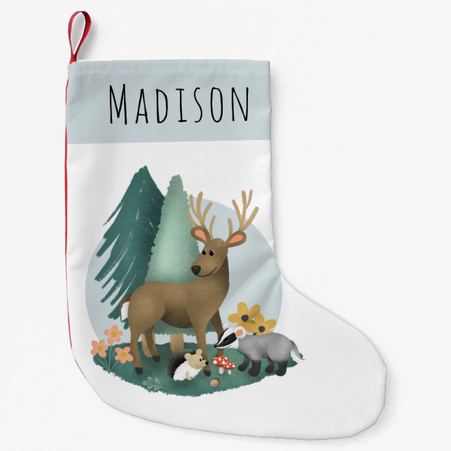 Cute Rustic Woodland Forest Animals Kids Small Christmas Stocking (Front)