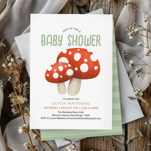 Cute Rustic Woodland Mushroom Baby Shower Invitation