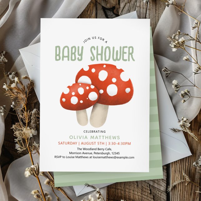 Cute Rustic Woodland Mushroom Baby Shower Invitation (Creator Uploaded)