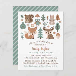 Cute Rustic Woodlands Animals Baby Shower Invitation