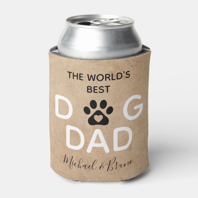 Cute Rustic World's Best Dog Dad Photo Can Cooler (Can Front)