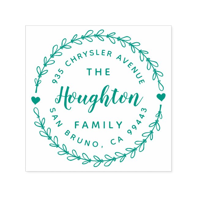 Cute Rustic Wreath & Hand Lettered Script Address Self-inking Stamp (Design)