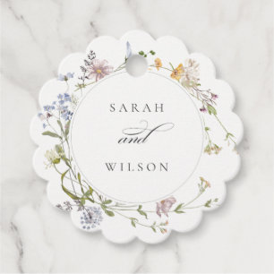 Cute Rustic Yellow Meadow Floral Wreath Wedding Favour Tags