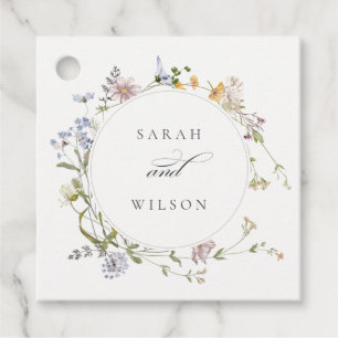 Cute Rustic Yellow Meadow Floral Wreath Wedding Favour Tags
