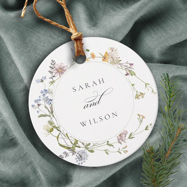 Cute Rustic Yellow Meadow Floral Wreath Wedding Favour Tags (Creator Uploaded)