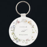 Cute Rustic Yellow Meadow Floral Wreath Wedding Key Ring<br><div class="desc">If you need any further customisation please feel free to message me on yellowfebstudio@gmail.com.</div>
