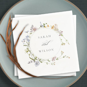 Cute Rustic Yellow Meadow Floral Wreath Wedding Napkin