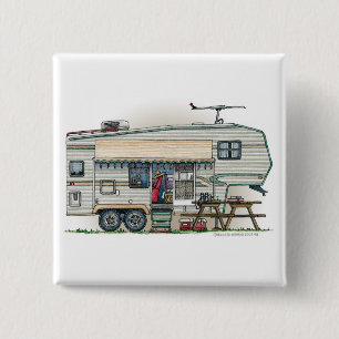 Cute RV Vintage Fifth Wheel Camper Travel Trailer 15 Cm Square Badge