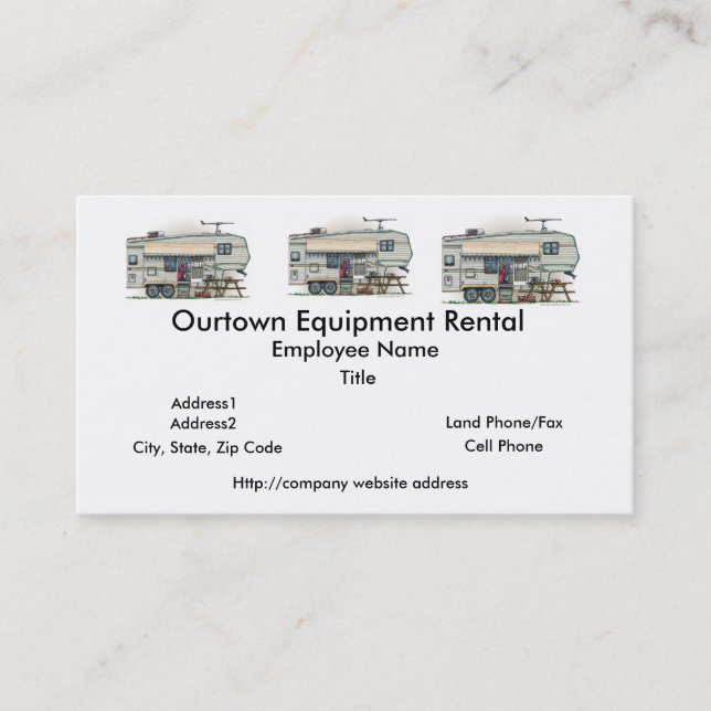 Cute RV Vintage Fifth Wheel Camper Travel Trailer Business Card (Front)