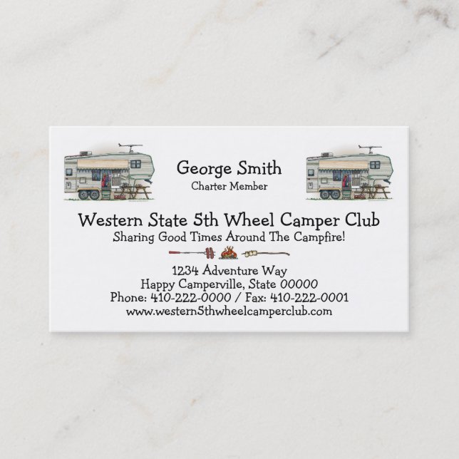 Cute RV Vintage Fifth Wheel Camper Travel Trailer Business Card (Front)