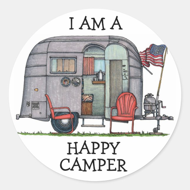 Cute RV Vintage Fifth Wheel Camper Travel Trailer Classic Round Sticker (Front)