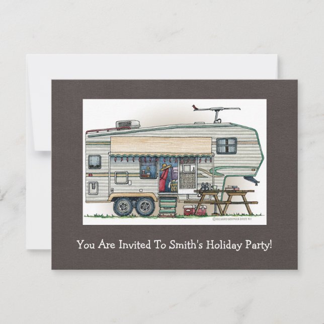 Cute RV Vintage Fifth Wheel Camper Travel Trailer Invitation (Front)