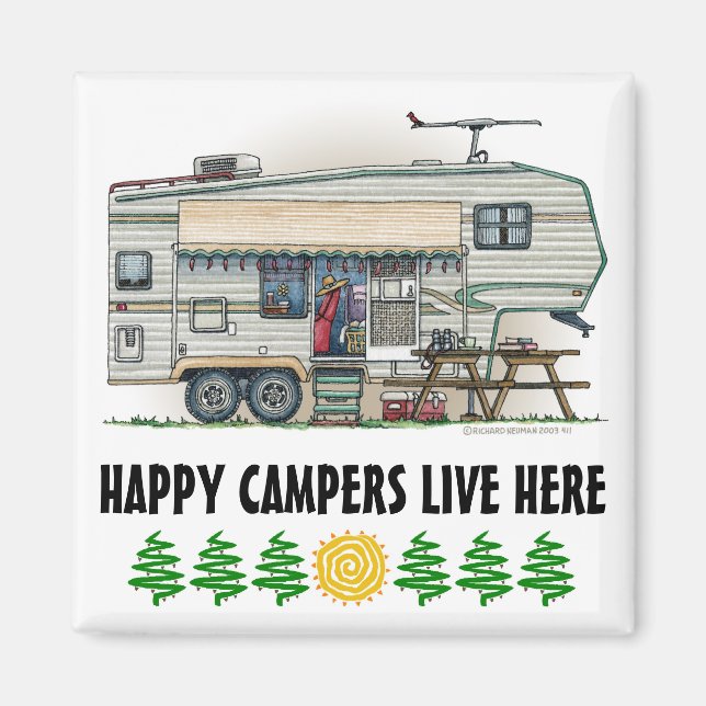 Cute RV Vintage Fifth Wheel Camper Travel Trailer Magnet (Front)