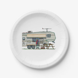 Cute RV Vintage Fifth Wheel Camper Travel Trailer Paper Plate