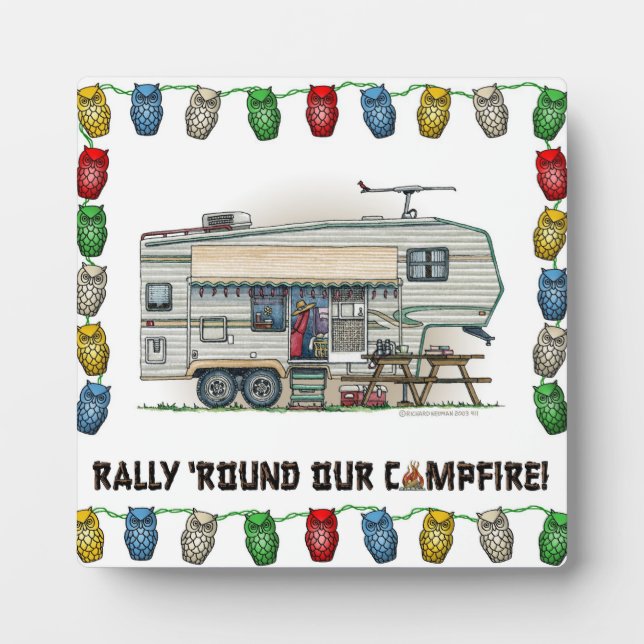 Cute RV Vintage Fifth Wheel Camper Travel Trailer Plaque (Front)